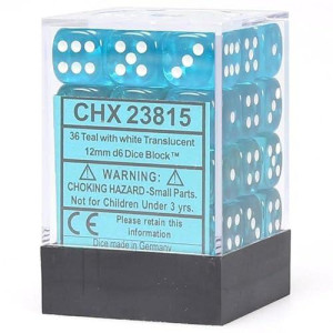 Chessex 12mm Teal/White Translucent D6 Dice Block