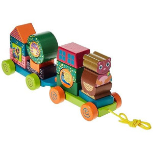 Oops Fun Forest & City Train - Wooden Pull Along Toy And Stacking Puzzle For Toddlers