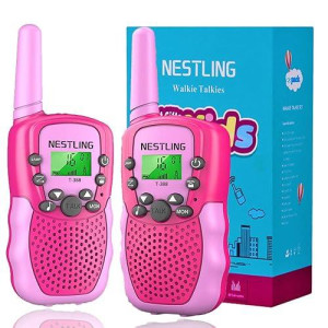 Walkie Talkies For Kids 22 Channels 2 Way Radio Toy With Backlit Lcd Flashlight, 3 Kms Range For 3-12 Year Old Boys Girls Outside, Camping, Hiking (2 Pack, Pink)