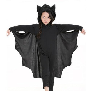 Cooljoy Kids Unisex Vampire Bat Costume, Jumpsuit Halloween Cosplay Costume, Party Animal Costume Outfits, Long Section，With Gloves (M) Black