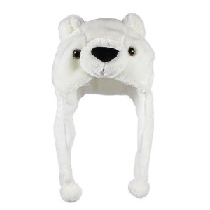 Bioterti Plush Fun Animal Hats -One Size Cap - 100% Polyester With Fleece Lining (White Bear)