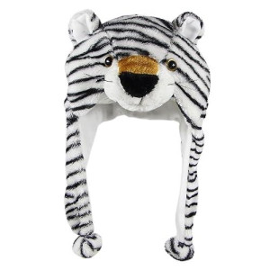 Bioterti Plush Fun Animal Hats -One Size Cap - 100% Polyester With Fleece Lining (White Tiger)