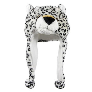 Bioterti Plush Fun Animal Hats -One Size Cap - 100% Polyester With Fleece Lining (White Leopard)