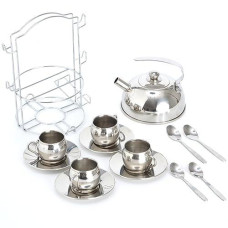 Timy Kids Tea Party Set 14Pcs For Girls, Bpa Free Stainless Steel Tea Set Pretend Kitchen Toys