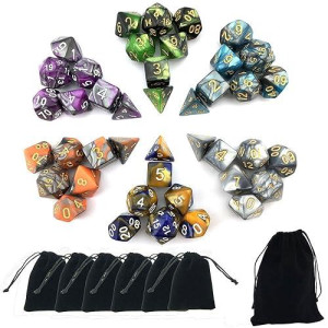 Smartdealspro Double-Colors Polyhedral Dice Sets With Pouches For D&D Dnd Rpg Mtg Dungeon And Dragons Table Board Roll Playing Games D4 D6 D8 D10 D% D12 D20 (6-Color Sets)