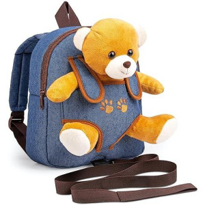 Cute Toy Toddler Backpack With Leash - Kids Stuffed Animal Toy Backpack For Boy Girl - Kids Backpacks For Boys And Girls 2 3 4 5 6 Years Old With Plush Toy (Denim Bear)