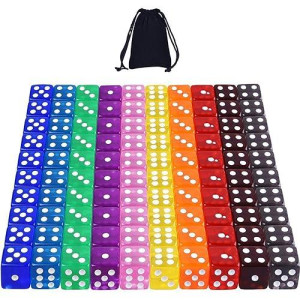 Austor 100 Pieces 6 Sided Game Dice Set 10 Transparent Colors Square Corner Dice For Tenzi, Farkle, Yahtzee, Bunco Or Teaching Math With Velvet Pouch