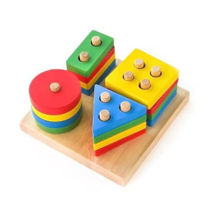 Montessori Puzzles For 1 2 3 Year Old Boys, Girls & Toddlers - Wooden Shape Sorter & Stacking Toys For Toddlers - Puzzles For 1 Year Old, 1 Year Old Puzzle, Shape Sorting Toys For Toddlers 1-3