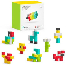 Pixio-50 - Tiny Magnetic Blocks Building Toy In The Pixel Art Style With Free App - 5/16" Plastic Cubes With 6 Magnets Inside - Open Ended Toy - Creativity Toy For Ages 6+