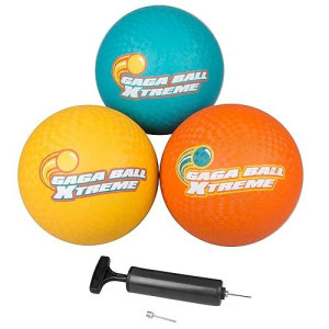 Scs Direct Gaga Playground Balls 3Pk (8.5" Ea) - Gagaballs W Air Pump - Durable Rubber Pack For School Recess, Dodgeball, Kickball, Four Square - Outdoor Rubber Ball Toys For Kids