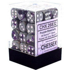 Chessex Gemini 36D6 Dice Purple/Steel/White Set