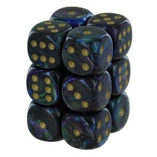 Chessex Lustrous Shadow/Gold 16Mm D6 Dice Block (12)