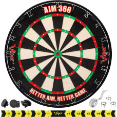 Viper Aim 360 Tournament Bristle Steel Tip Dartboard Set With Staple-Free Razor Thin Metal Spider Wire, Self-Healing Premium-Grade Sisal, Aiming Marks, Movable Target Circles For Focused Training