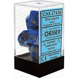 Chessex Vortex Blue/Gold Dice Set - 7-Die Polyhedral