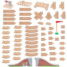 Orbrium Toys 68 Pcs Wooden Train Track Expansion Pack Compatible With Thomas Wooden Train, Brio, Thomas The Tank Engine (68 Pcs)