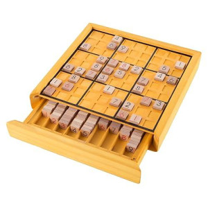 Sudoku Set - Wood Number Tiles, Game Board, And Tile Storage Drawer With Puzzle Book - 100 Challenging Brain Teasers For Adults And Kids