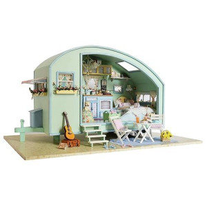 Diy Miniature Doll House Kit, Cuteroom Caravan Doll House Kit With Furniture, Mini Wooden Dollhouse Toys For Adult Birthday Gift