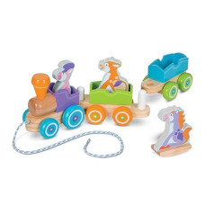 Melissa & Doug Wooden Rocking Farm Animals Pull Train, Multi-color