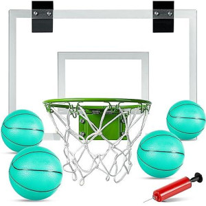 Ropoda Mini Basketball Hoop - Glow In The Dark, Over The Door Basketball Hoop Indoor, Indoor Basketball Hoop Backboards For Teens And Adults, Mini-Basketball Hoop For Kids With 4 Balls And Pump