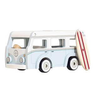 Le Toy Van Wooden Holiday Campervan - Blue, Surfboard Included