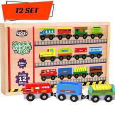 Wooden Train Cars - 12 Pack - A Kids Favorite Toy Train Set