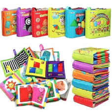 Teytoy My First Soft Book, 6 Pcs Nontoxic Fabric Baby Cloth Books Early Education Toys Activity Crinkle Cloth Book For Toddler, Infants And Kids Perfect For Baby Shower (New Version)