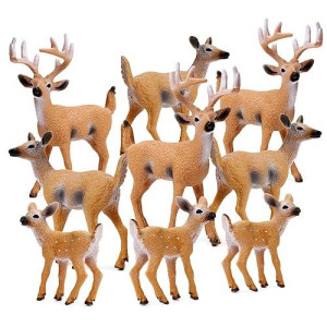 Restcloud Deer Figurines Cake Toppers, Deer Toys Figure, Small Woodland Animals Set Of 9