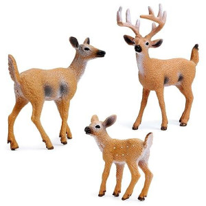 Restcloud Deer Figurines Cake Toppers, Deer Toys Figure, Small Woodland Animals Set Of 3