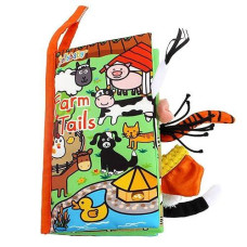 Zocita Baby Soft Animal Tails Activity Cloth Book With Crinkle Fabric, Farm Tails