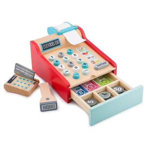 New Classic Toys Red Wooden Cash Register Set for Kids