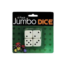 Jumbo Dice 3/4" 19Mm White With Black Pips - Set Of 4