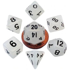 Metallic Dice Games 7-Set Mini: 10Mm: Glow Cl W/Bk Numbers