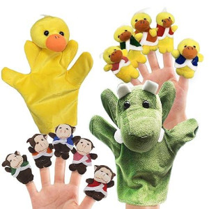 Riy 12Pcs Plush Monkeys Ducks Finger Puppets Set For Toddlers With Animals Hand Puppets