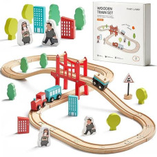 Tiny Land Wooden Train Set For Toddler - 39 Pcs- With Wooden Tracks Fits Thomas, Fits Brio, Fits Chuggington, Fits Melissa And Doug - Expandable, Changeable-Train Toy For 3 4 5 Years Old Girls & Boys