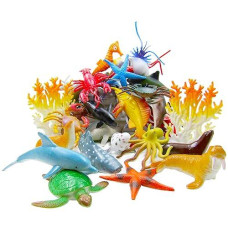 Ocean Sea Animal, Assorted Mini Sea Creatures Toys Set, Realistic Underwater Sea Animals Figure Bath Toy, 38Piece Set