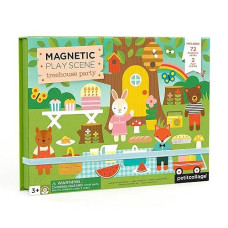 Petit Collage: Animal Friends Magnetic Game Board With Mix & Match, Ideal For Ages 3+, Includes Mag Play Scene Treehouse Party, 74 Count