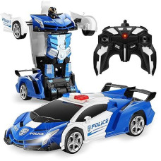 Figrol Remote Control Car｜Transformable Robot Rc Car｜2.4Ghz 1:18 Scale Model Police Car With One Button Deformation｜360 Degree Rotation Drifting For Children