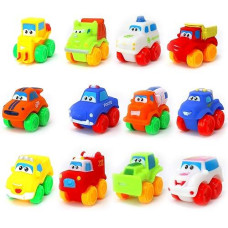 Big Mo'S Toys Baby Cars - Soft Rubber Toy Car Set Small Vehicles For Babies And Toddlers - 12 Pieces