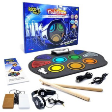 Mukikim Rock And Roll It - Codedrum. Roll Up Portable Drum Set For Kids & Adults. Electronic Silicone Rainbow Drum Pad | Headphones | Pedals | Drum Sticks | Play-By-Color Rhythm Booklet Included