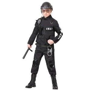 Kids Swat Commander Costume Swat Team Costume For Boys - L Black