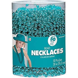 Vibrant Turquoise Bead Plastic Necklaces (30") - Pack Of 50 - Perfect For Events, Fashion & Diy