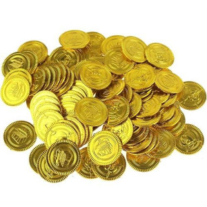 Wankko 100Pcs Pirate Gold Coins Plastic Play Gold Treasure Coins For Play Favor Party Supplies