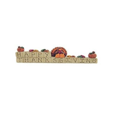 Blossom Bucket Turkey Happy Thanksgiving Block Figurine