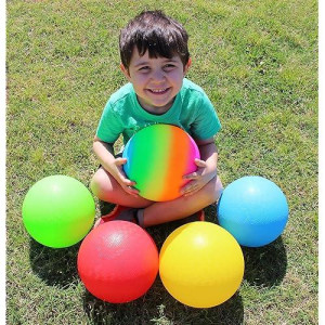 Toys+ 8.5 Inch Playground Balls Set, Official Size For Dodge Ball, Kick Ball, Four Square, Free Pump (5Pack, Red,Blue,Green,Yellow,Rainbow)