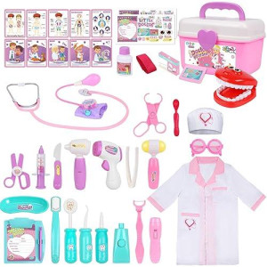 Gifts2U Doctor Kit For Toddlers 3-5, Medical Pretend Play Toys With Gift Case, 42 Piece Dentist Playset Kit For Kids,For Christmas Birthday Gift(Pink)