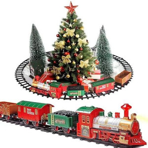 Pusiti Classic Christmas Train Set With Lights And Sounds Railway Tracks Sets Battery Operated Train Toy Models With 11.5 Ft Tracks Playset For Under The Tree Electronic Toys Gift For Kids