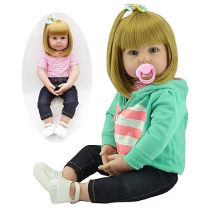 Babyfere Realistic Reborn Toddlers Dolls Girls Blond Hair Look Real Soft Vinyl Toddler Dolls Silicone 24 Inches With Clothes