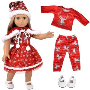 Ebuddy Doll Clothes And Accessories 5Pc Christmas Clothes Dress With 1 Pair Shoes For 18 Inch Girl Doll,Most 18 Inch Dolls