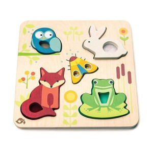 Tender Leaf Toys - Touchy Feely Animals - 5 Piece Wooden Shape Recognition And Dexterity Puzzle - Encourages Language Development - Kids 18 Months +