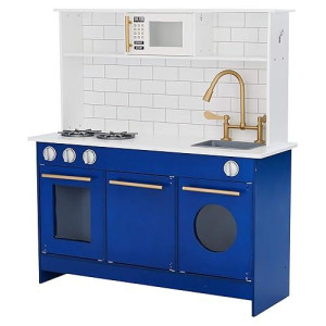 Teamson Kids Wooden Play Kitchen Set, Blue/White, 6 Accessories